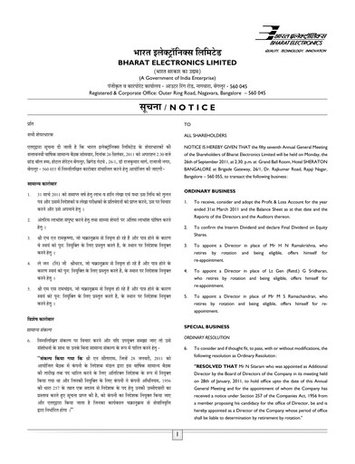 Thumbnail Bharat Electronics
 Annual Report 2010-2011