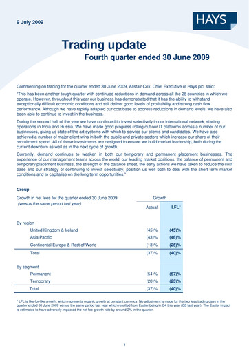 Thumbnail Hays plc Quarterly Report 2009-q4
