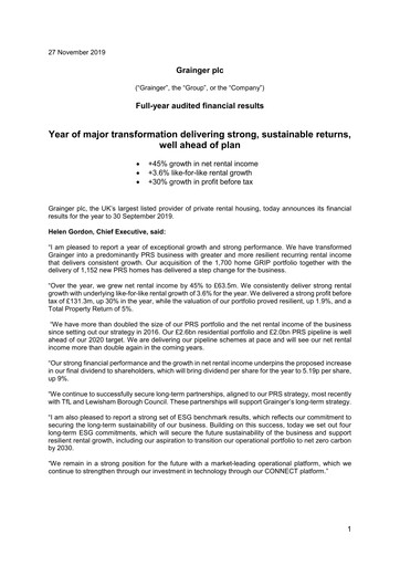 Thumbnail Grainger plc Financial Report 2019