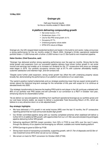 Thumbnail Grainger plc Half-year Report 2024-h1