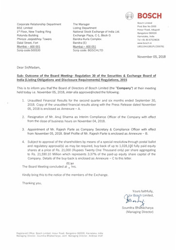 Miniature BOSCH India Rapport trimestriel 2018-q2