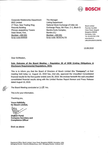 Miniature BOSCH India Rapport trimestriel 2019-q1