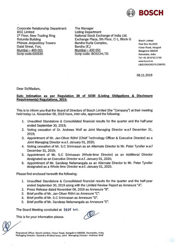 Miniature BOSCH India Rapport trimestriel 2019-q2