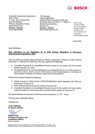 Miniature BOSCH India Rapport trimestriel 2019-q3