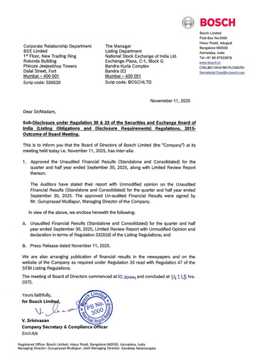 Miniature BOSCH India Rapport trimestriel 2025-q2