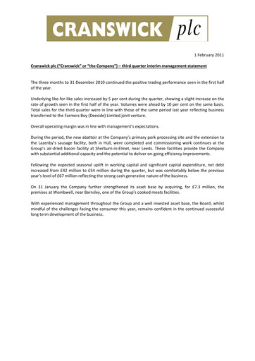 Thumbnail Cranswick Quarterly Report 2011-q3