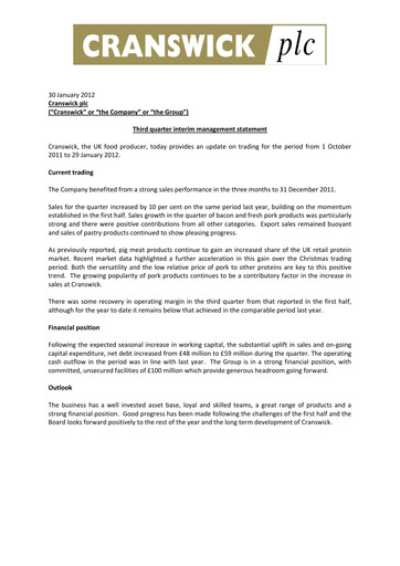 Thumbnail Cranswick Quarterly Report 2012-q3