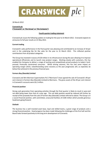 Thumbnail Cranswick Quarterly Report 2012-q4