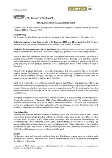 Thumbnail Cranswick Quarterly Report 2014-q3