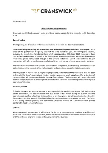 Thumbnail Cranswick Quarterly Report 2015-q3