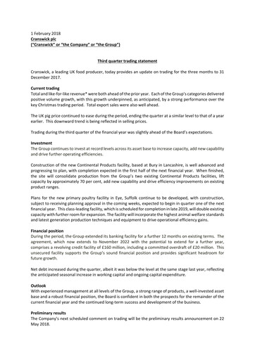 Thumbnail Cranswick Quarterly Report 2018-q3
