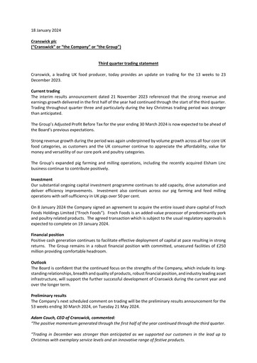 Thumbnail Cranswick Quarterly Report 2024-q3