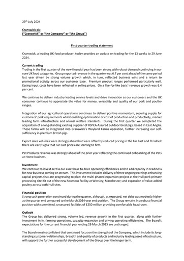 Thumbnail Cranswick Quarterly Report 2025-q1