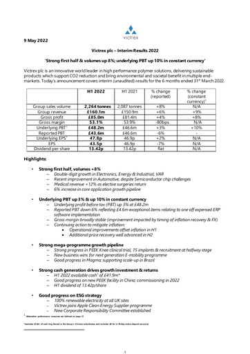 Thumbnail Victrex Half-year Report 2022-h1