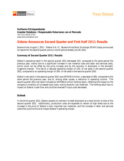 Thumbnail Ternium Argentina Quarterly Report 2011-q2