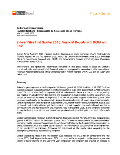 Thumbnail Ternium Argentina Quarterly Report 2016-q1