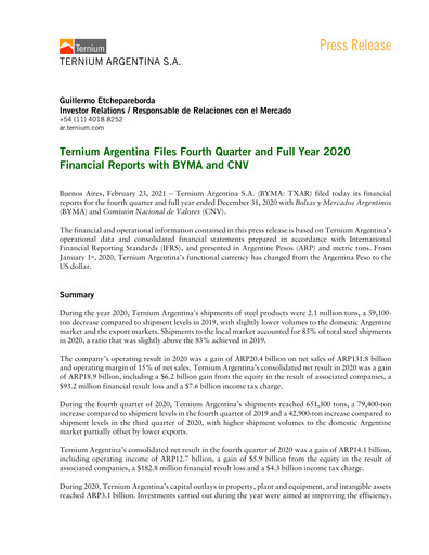 Thumbnail Ternium Argentina Quarterly Report 2020-q4