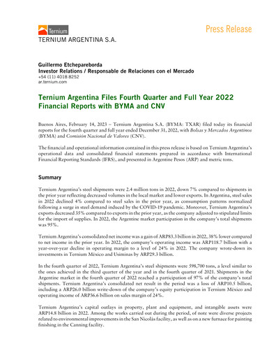 Thumbnail Ternium Argentina Quarterly Report 2022-q4