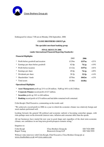 Thumbnail Close Brothers Group Financial Report 2006