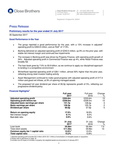 Thumbnail Close Brothers Group Financial Report 2017