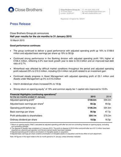 Thumbnail Close Brothers Group Half-year Report 2015-h1