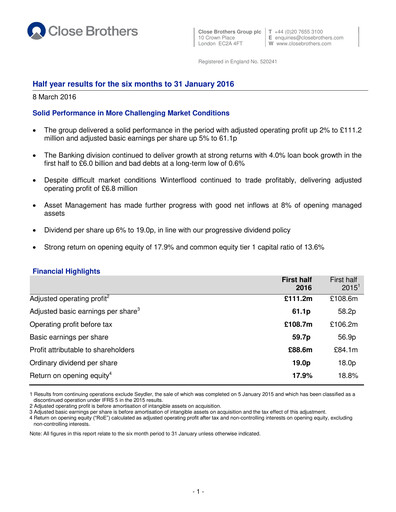 Thumbnail Close Brothers Group Half-year Report 2016-h1