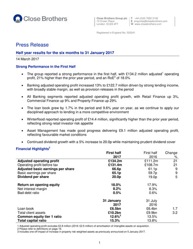 Thumbnail Close Brothers Group Half-year Report 2017-h1