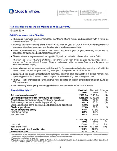 Thumbnail Close Brothers Group Half-year Report 2019-h1
