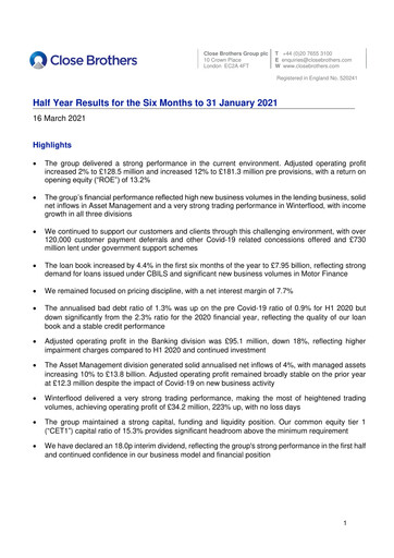 Thumbnail Close Brothers Group Half-year Report 2021-h1
