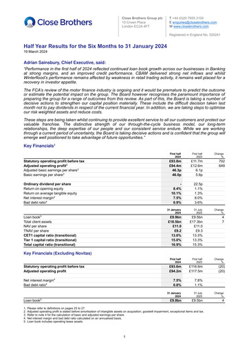 Thumbnail Close Brothers Group Half-year Report 2024-h1