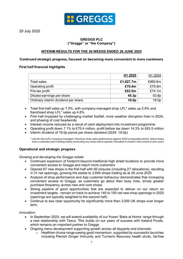 Thumbnail Greggs Half-year Report 2025-h1