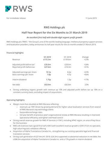 Thumbnail RWS Holdings Half-year Report 2019-h1