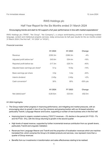 Thumbnail RWS Holdings Half-year Report 2024-h1
