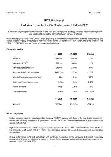 Thumbnail RWS Holdings Half-year Report 2025-h1