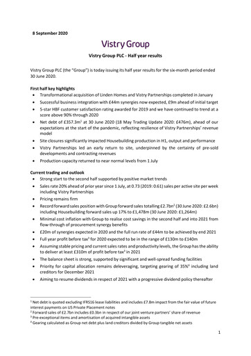 Thumbnail Vistry Group Half-year Report 2020-h1