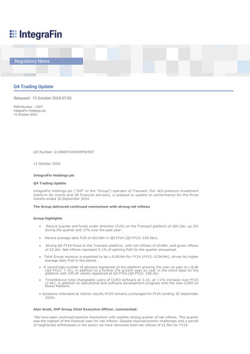 Thumbnail IntegraFin Quarterly Report 2024-q4