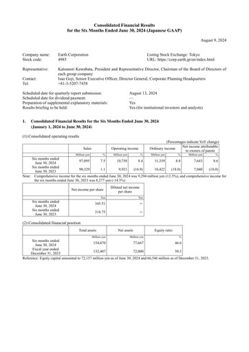 Thumbnail Earth Corporation Half-year Report 2024-h1
