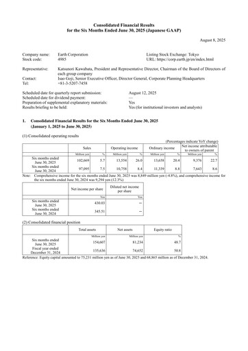 Thumbnail Earth Corporation Half-year Report 2025-h1