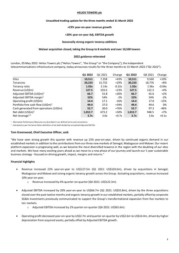 Thumbnail Helios Towers Quarterly Report 2022-q1