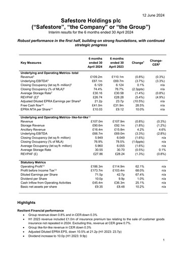 Vorschaubild Safestore Halbjahresbericht 2024-h1