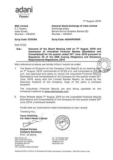 Vorschaubild Adani Power Quartalsbericht 2019-q1