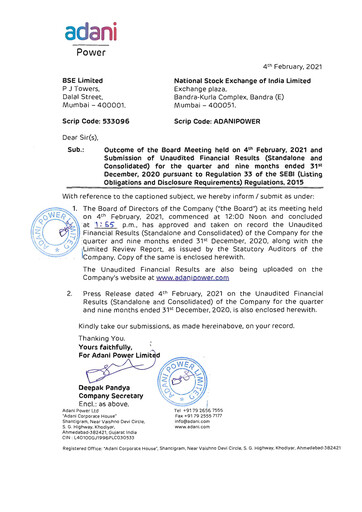 Vorschaubild Adani Power Quartalsbericht 2020-q3