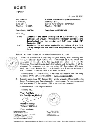 Vorschaubild Adani Power Quartalsbericht 2021-q2