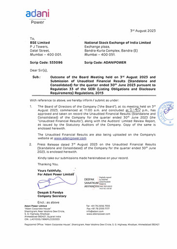 Vorschaubild Adani Power Quartalsbericht 2023-q1