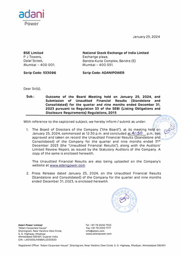 Vorschaubild Adani Power Quartalsbericht 2023-q3