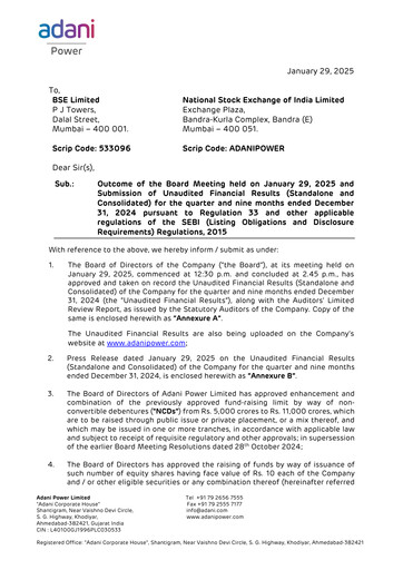 Vorschaubild Adani Power Quartalsbericht 2024-q3