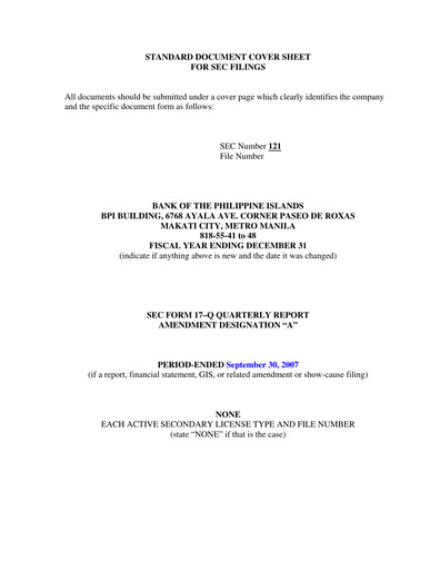 Thumbnail Bank of the Philippine Islands Quarterly Report 2007-q3