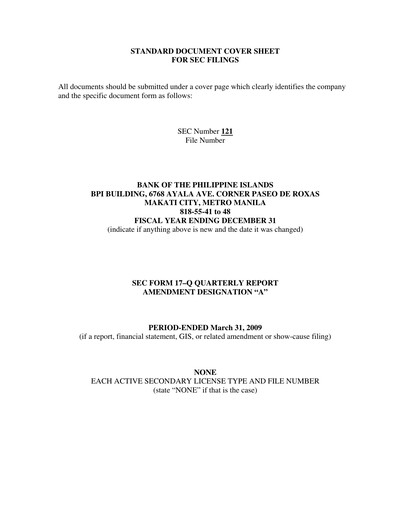 Thumbnail Bank of the Philippine Islands Quarterly Report 2009-q1