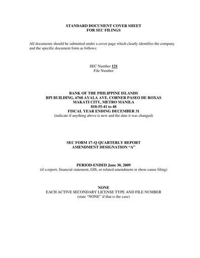 Thumbnail Bank of the Philippine Islands Quarterly Report 2009-q2
