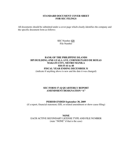 Thumbnail Bank of the Philippine Islands Quarterly Report 2009-q3